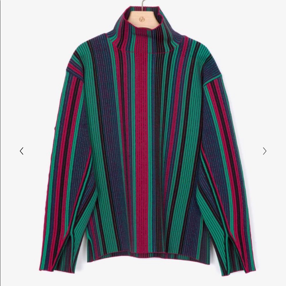 Phillip Lim Jacquard-Stripe Pullover Sweater Turtleneck in Midnight Green size M